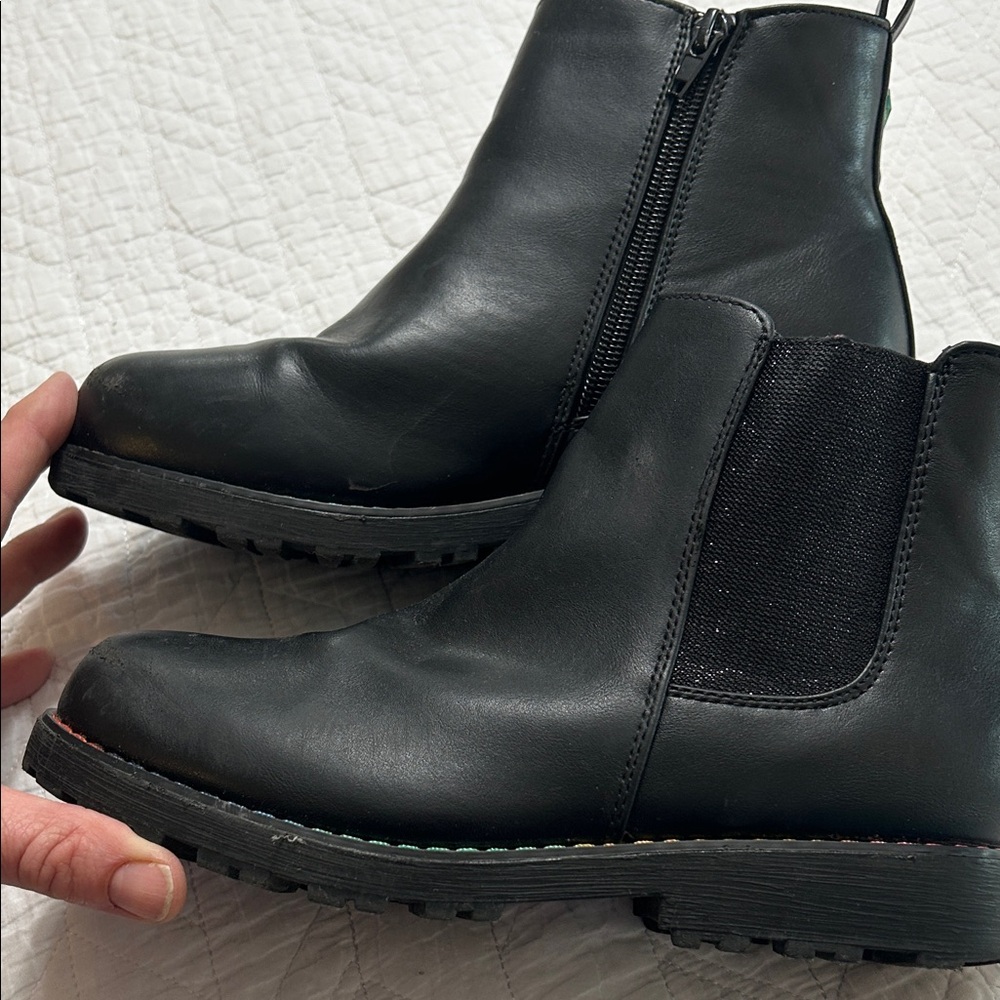 Black Boots with Green Star Detail